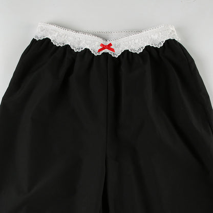 Lace Trim High Waist Baggy Cargo Pants Wide Leg