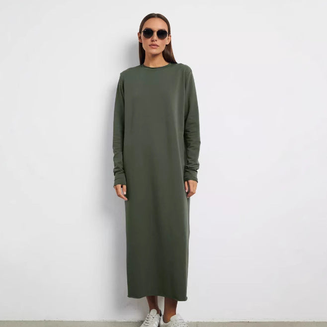 Women's Casual Long Sleeve Solid Maxi Dress Loose Fit