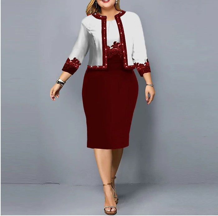 Plus Size Floral Jacket Bodycon Midi Dress Set