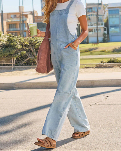 Wide Leg Denim Overalls Pocket Jumpsuit