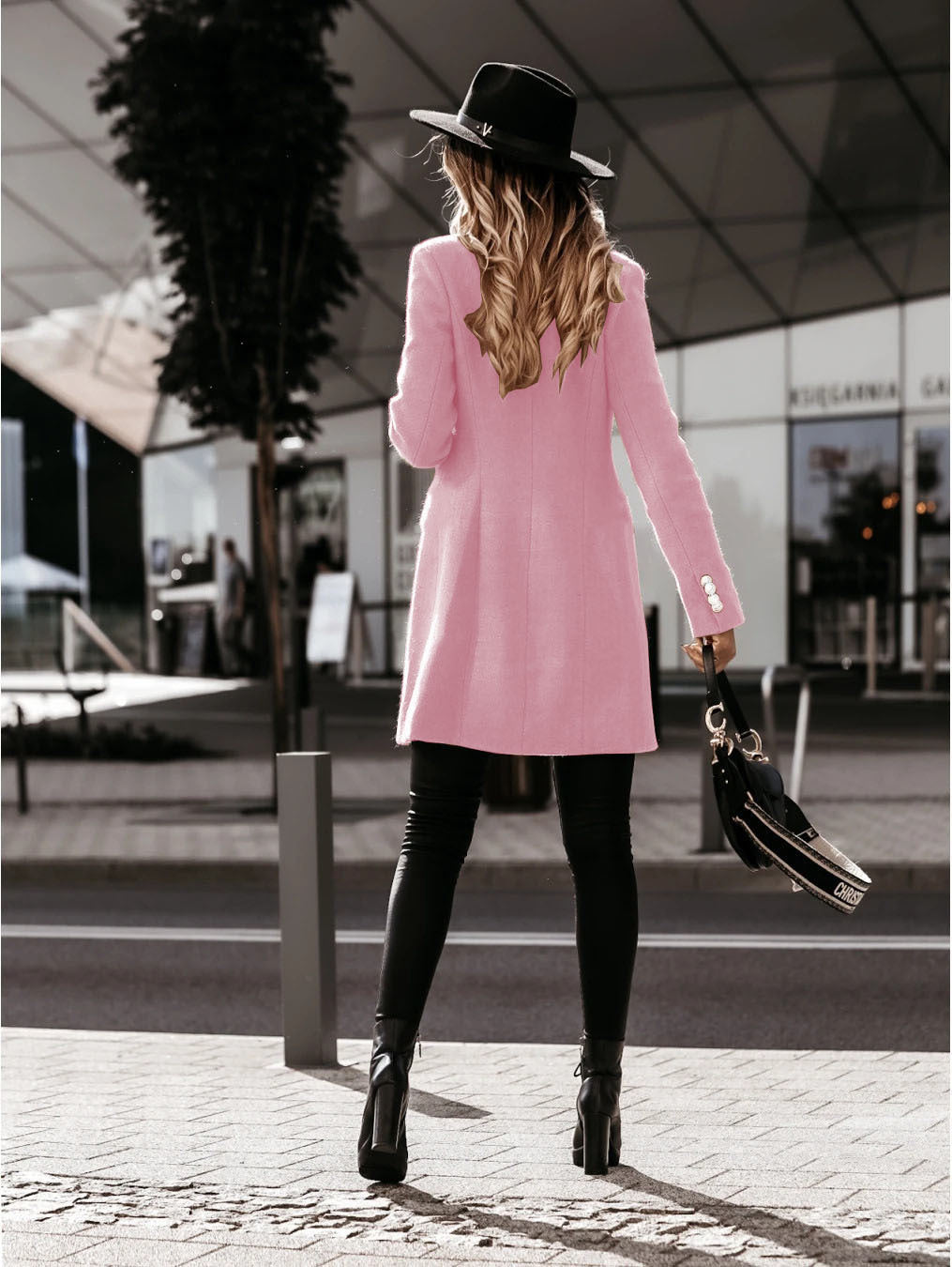 Womens Double Breasted Wool Blend Blazer Coat