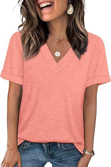 Women's V-Neck Short Sleeve Soft Cotton Casual T-Shirt Top