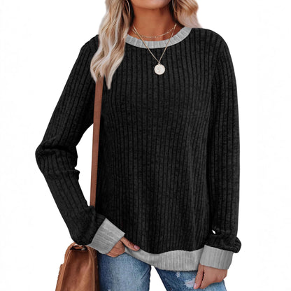 Women's Ribbed Long Sleeve Crew Neck Pullover Top