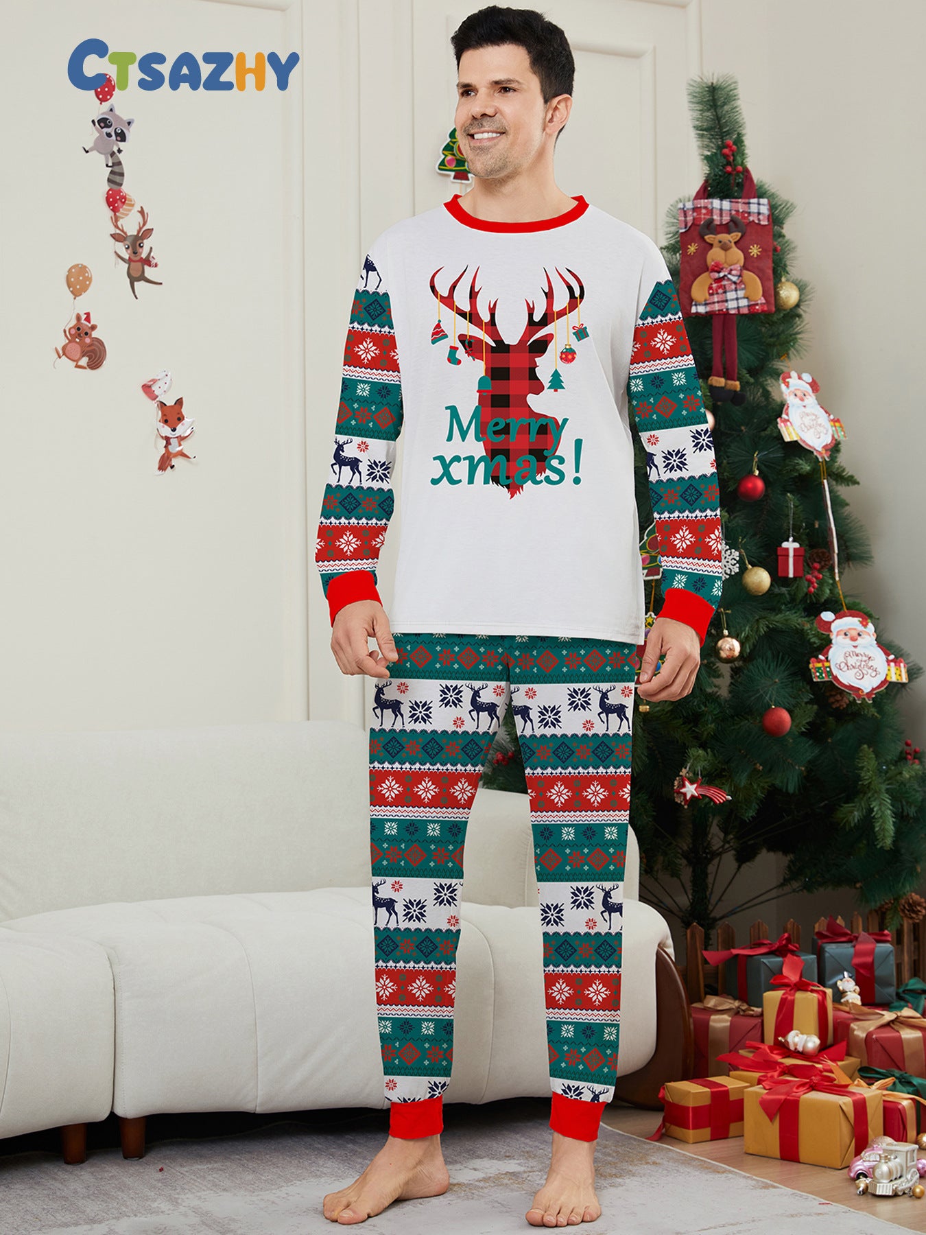 Snowflake Letter Striped Parent-child Dress Printed Christmas Pajamas