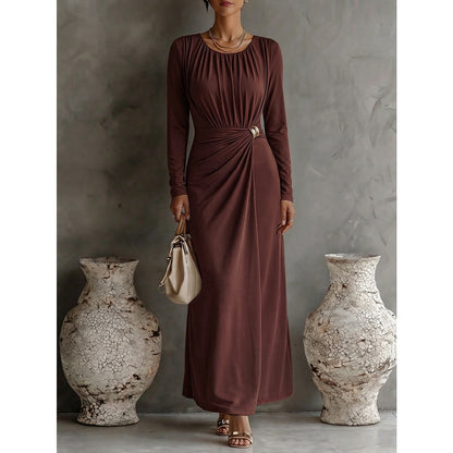 Ruched Long Sleeve Bodycon Maxi Evening Dress