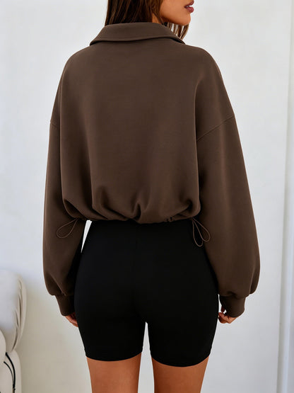 Black Half-Zip Drawstring Pullover Sweatshirt Y2K Streetwear