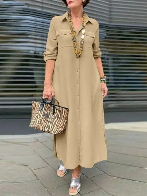 Women's Long Sleeve Button Down Maxi Shirt Dress Plus Size