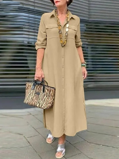 Women's Long Sleeve Button Down Maxi Shirt Dress Plus Size