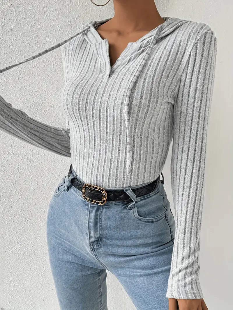 Women's Sexy Hooded Ribbed Long Sleeve Bodysuit Bodycon