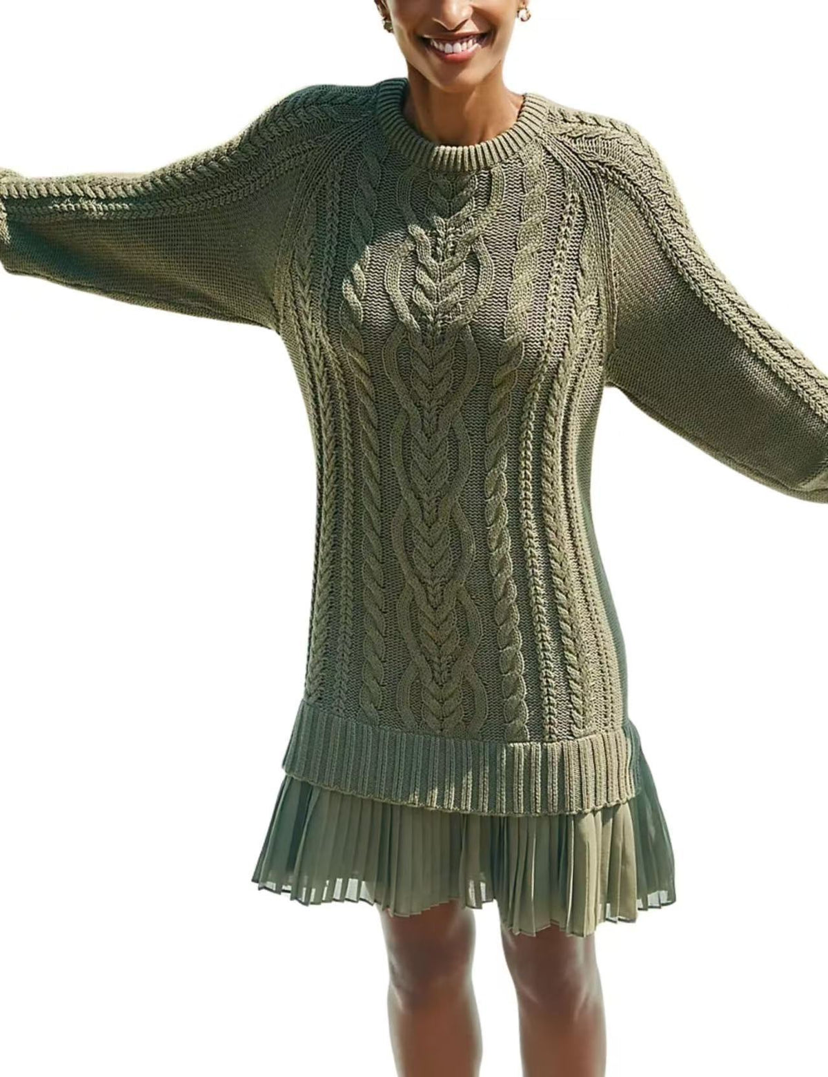 Women's Cable Knit Crew Neck Cashmere Sweater