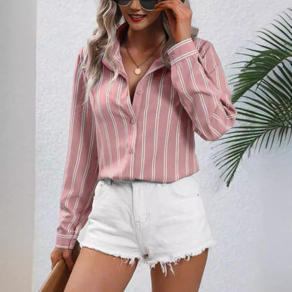 Women's Striped Long Sleeve Business Casual Shirt