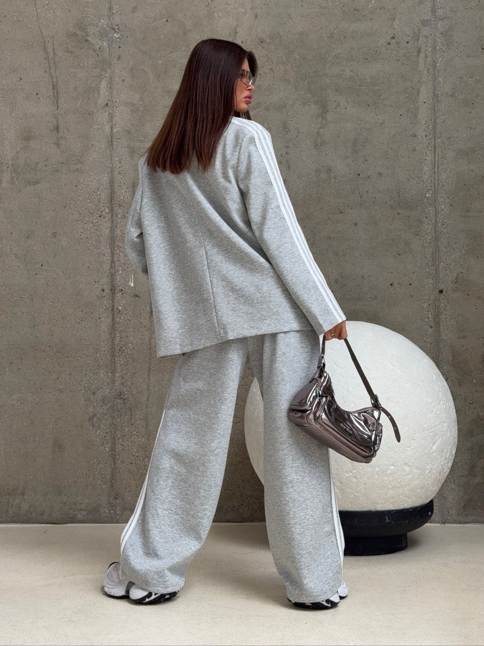 Women's Oversized Track Jacket Wide Leg Pants Matching Set