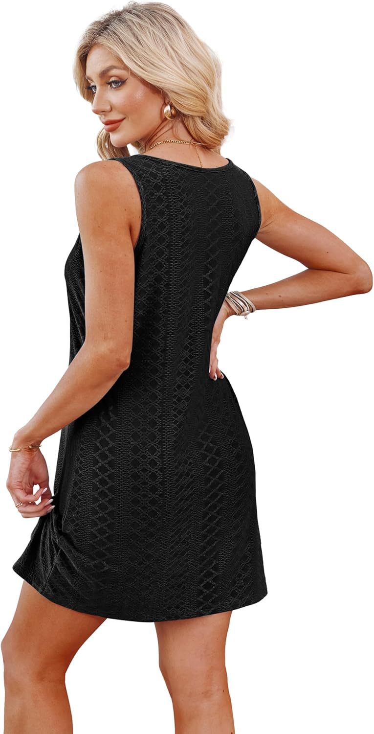 Summer Hollow Out Vacation Tank Dress with Knot Detail