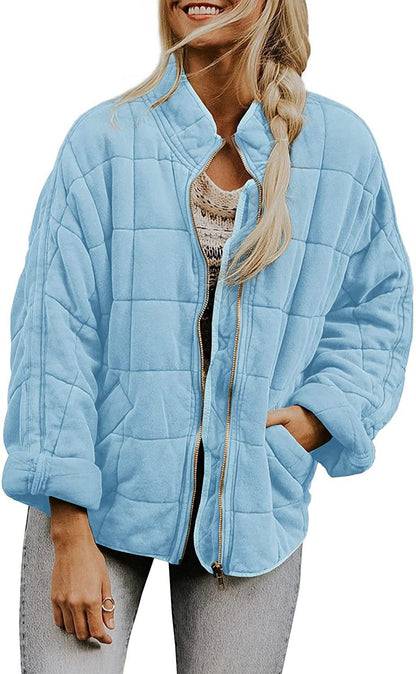 Women's Oversized Quilted Stand Collar Zip-Up Jacket