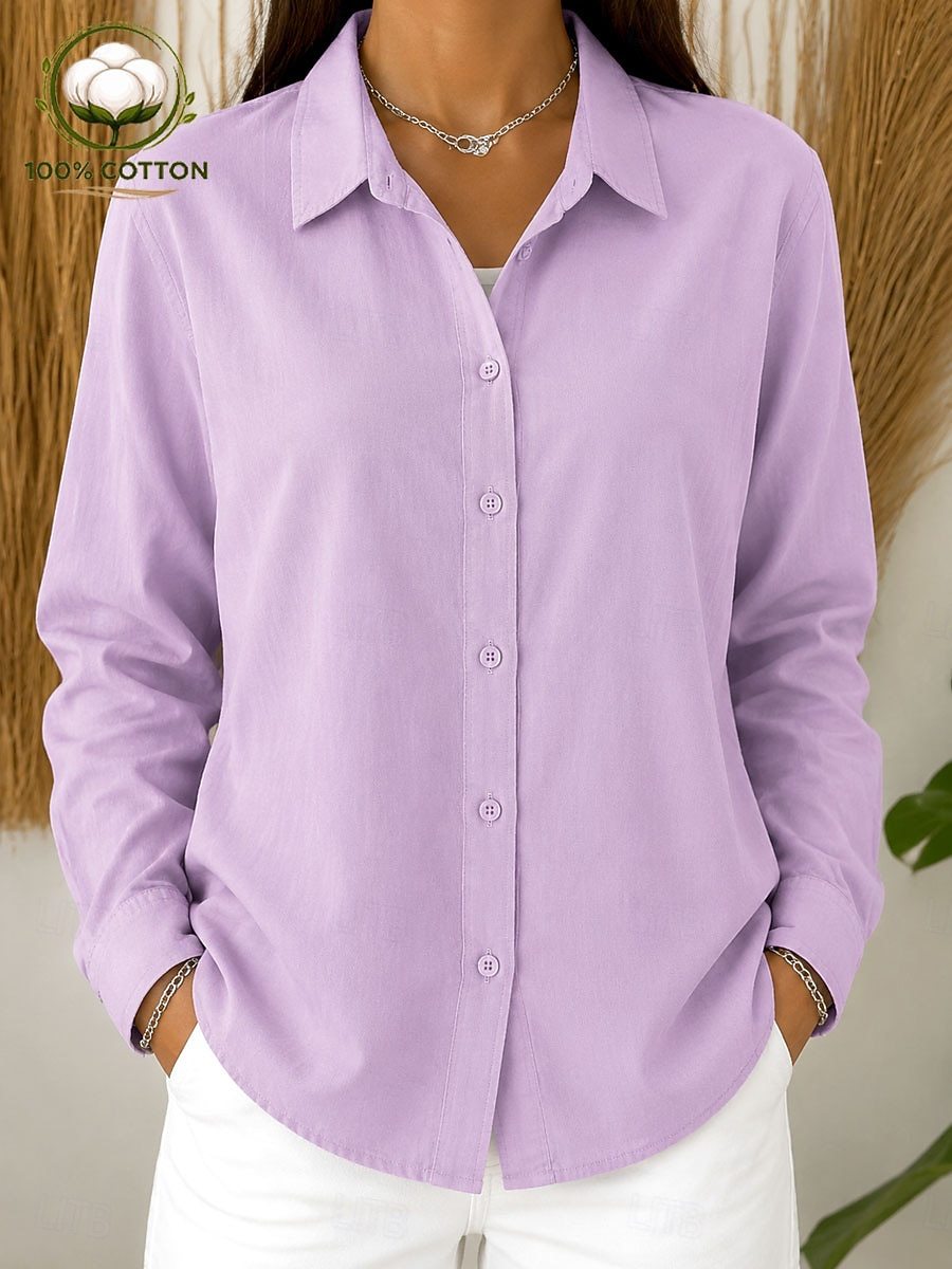 Women's 100% Cotton Button Down Long Sleeve Casual Shirt