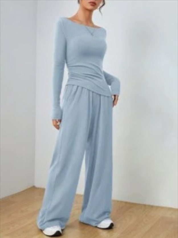 Women's Two Piece Wide Leg Pants Set Long Sleeve