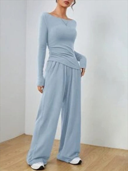 Women's Two Piece Wide Leg Pants Set Long Sleeve