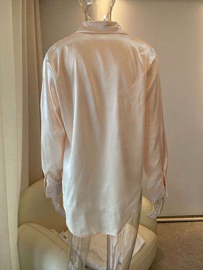 Womens Satin Long Sleeve Button Down Blouse Elegant