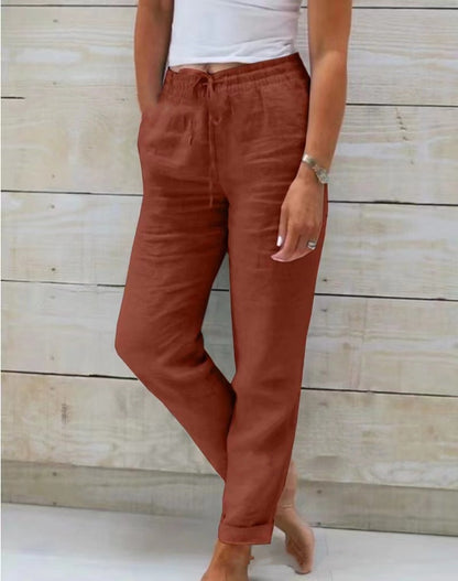 Women's Cotton Linen Drawstring Wide Leg Casual Pants