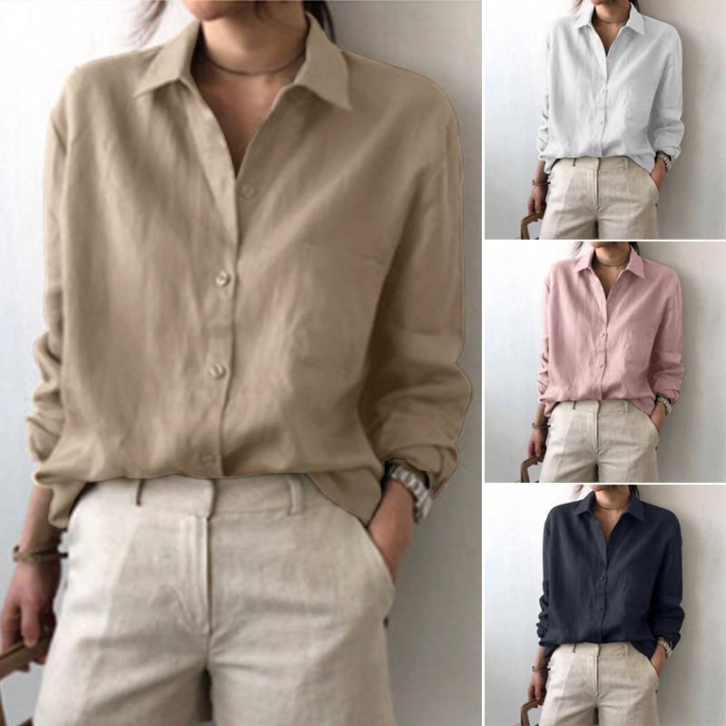 Women's Oversized Linen Button Down Shirt Casual Blouse