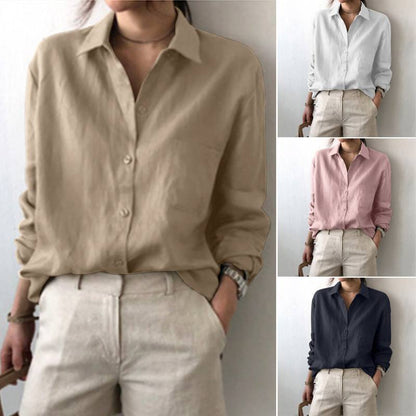 Women's Oversized Linen Button Down Shirt Casual Blouse
