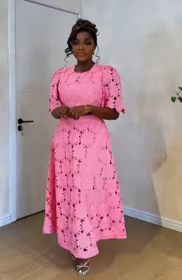 Women's Lace Floral Cutout Two Piece Midi Skirt Set