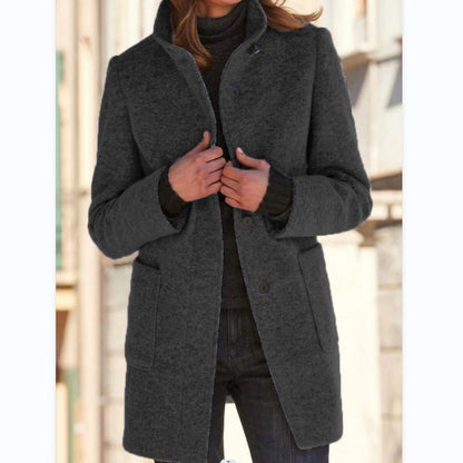Women's Vintage Wool Blend Stand Collar Button Coat