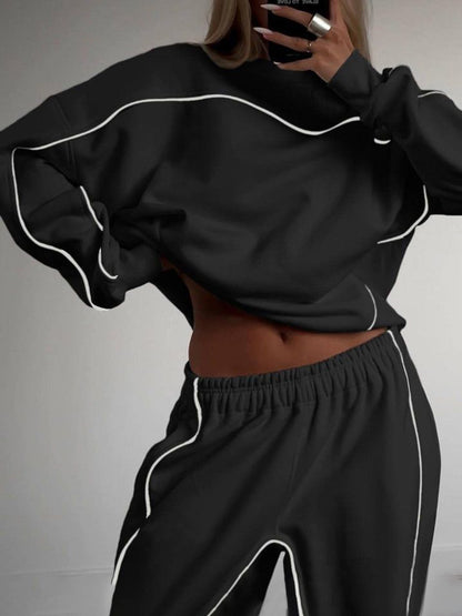 Women's Contrast Piping Sweatshirt Sweatpants Set