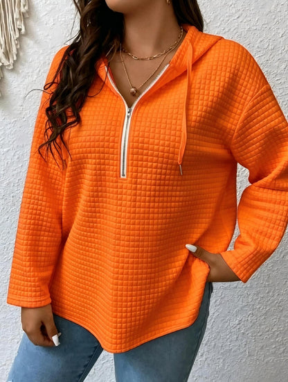 Women's Oversized Waffle Half Zip Hoodie with Pockets