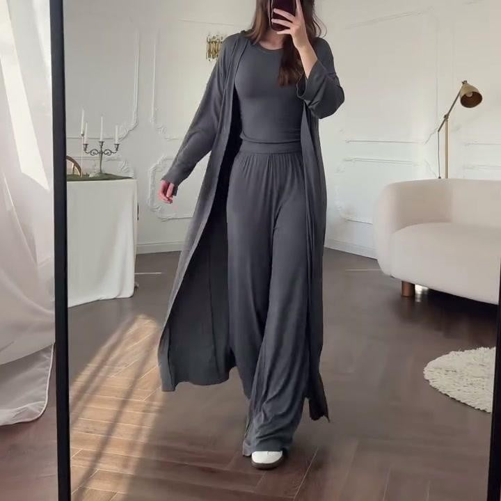 Women's Elegant Long Sleeve Wide Leg Pants Matching Set