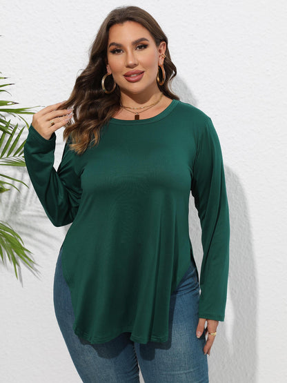 Women's Long-sleeved Solid Color Casual Irregular Slit T-shirt Base Layer