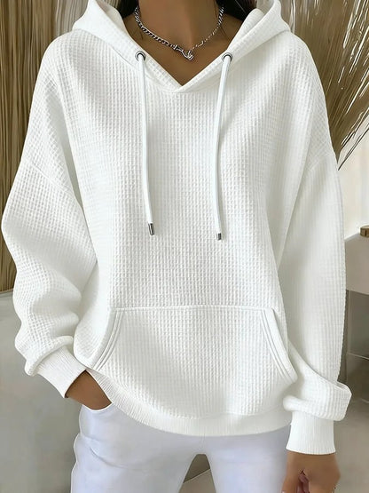 Waffle Knit Oversized Hoodie Kangaroo Pocket Top