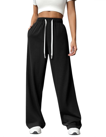 Cotton High-Waist Wide-Leg Jogger Pants Casual Lounge
