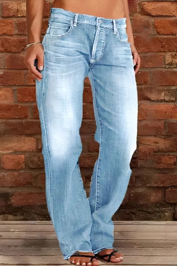 Women's Distressed Flare Jeans Vintage Wash Cotton Denim