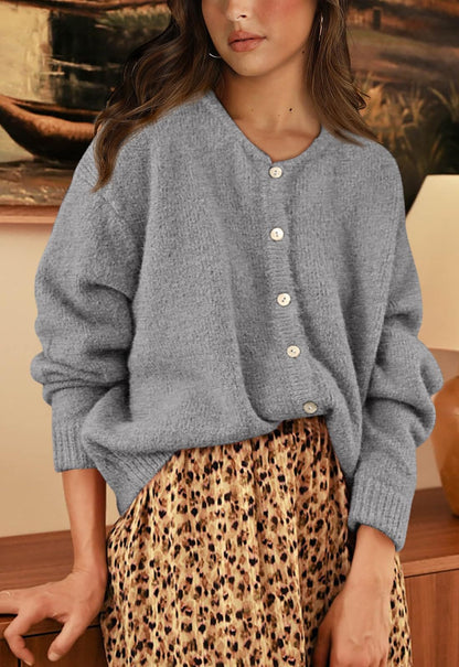 Womens Oversized Button Front Cardigan Knit Sweater
