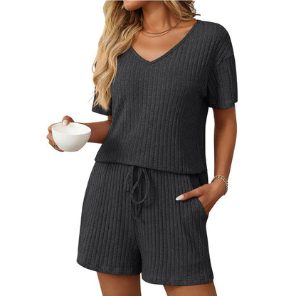 Solid Color Short-Sleeve Pajama Set