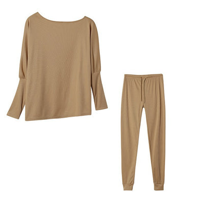Women's Off Shoulder Ribbed Two Piece Lounge Set