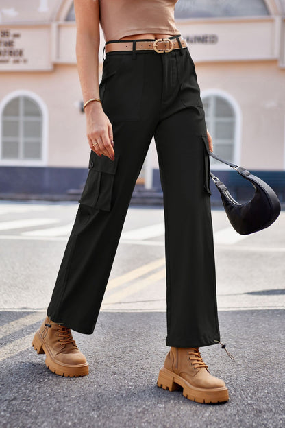 Women's High-Waisted Cargo Pants - Utility Workwear with Pockets