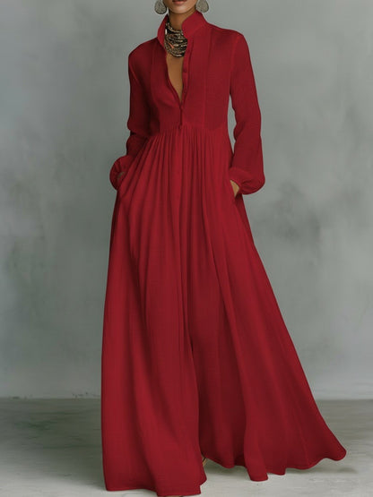 Elegant Vintage Maxi Dress Long Sleeve A-Line Button Down
