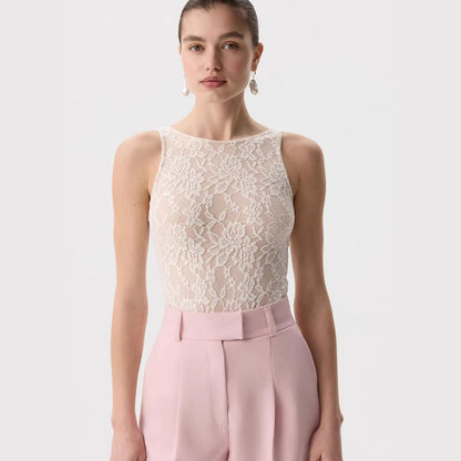 Floral Lace Sleeveless Bodysuit Sexy Mesh Tank Top