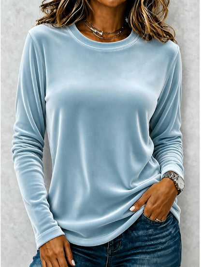 Women's Velvet Long Sleeve Top Casual Round Neck Blouse