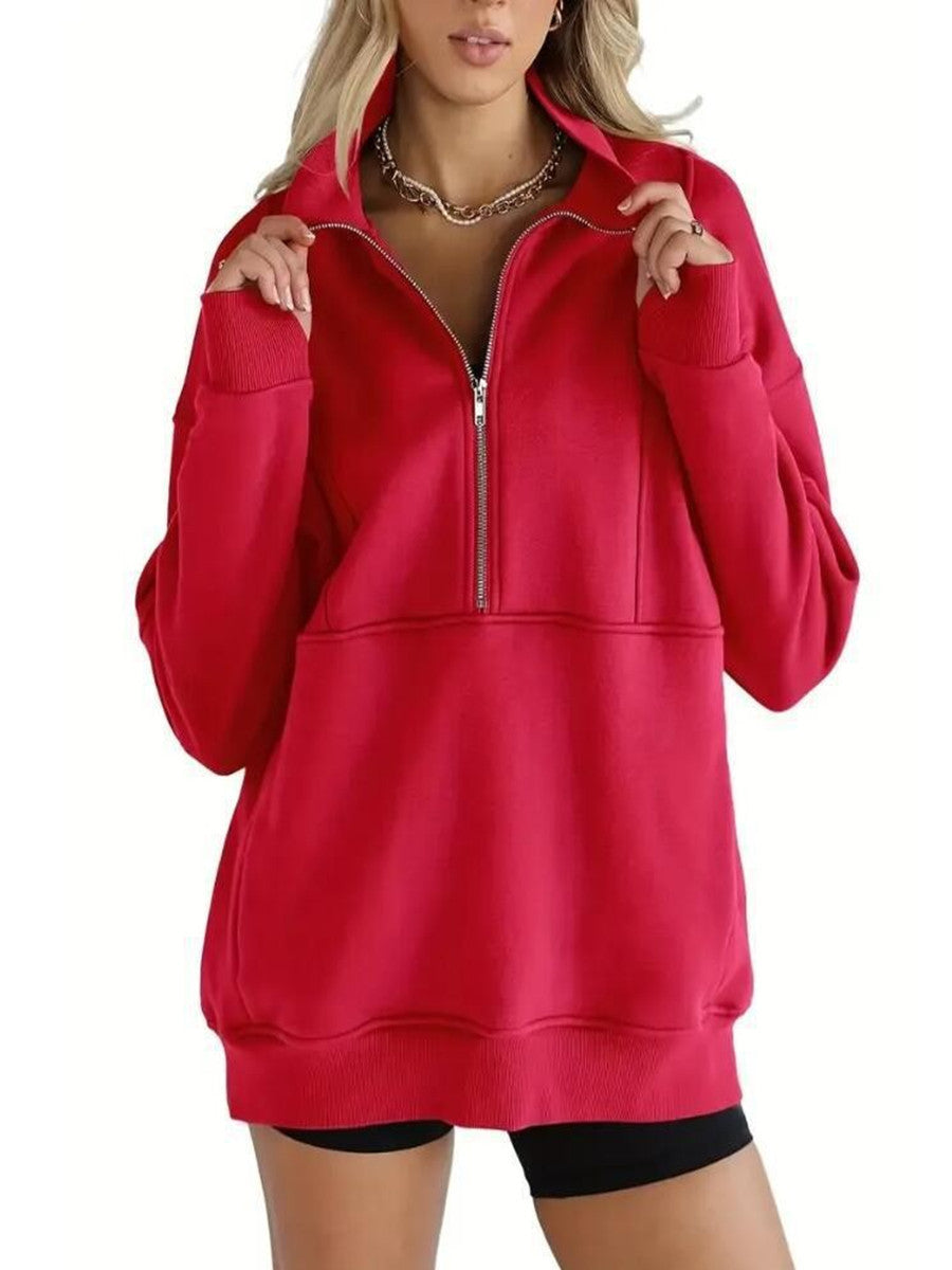 Women Oversized Fleece Half Zip Pullover Sweatshirt