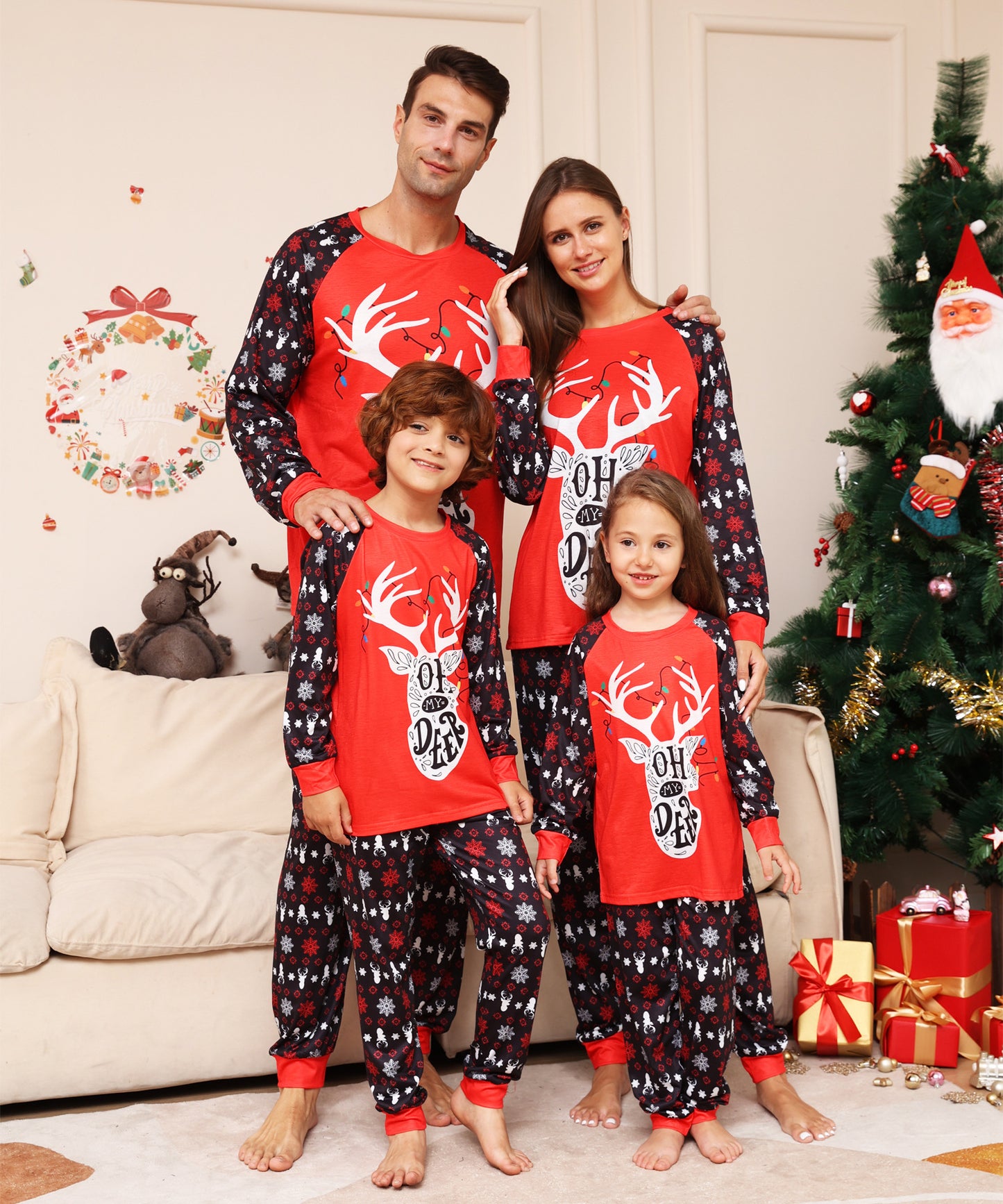 Alphabet Snowflake Deer Parent-child Clothing, Printed Home Christmas Pajamas