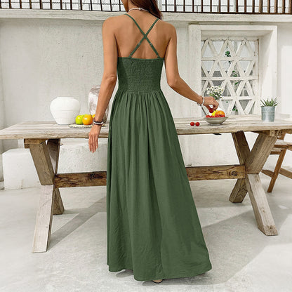 Women's Lace V-Neck Backless Maxi Dress Spaghetti Strap