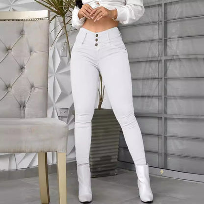 Women's High Waisted Skinny Pants Casual Button Front
