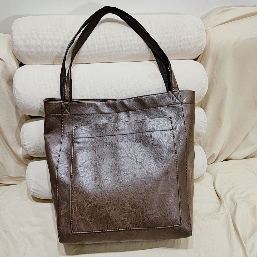 Upgraded Thick Soft Leather Large Tote Bag with Pocket