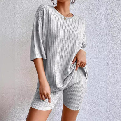 Solid ribbed oversized tee and biker shorts set