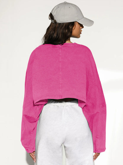 Women's Long Sleeve Oversized Cropped Crew Neck Sweatshirt