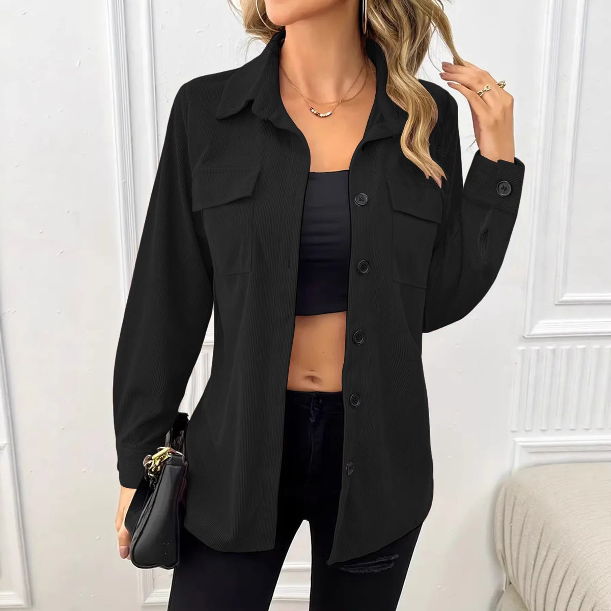 Women's Oversized Corduroy Shacket Button Down Shirt