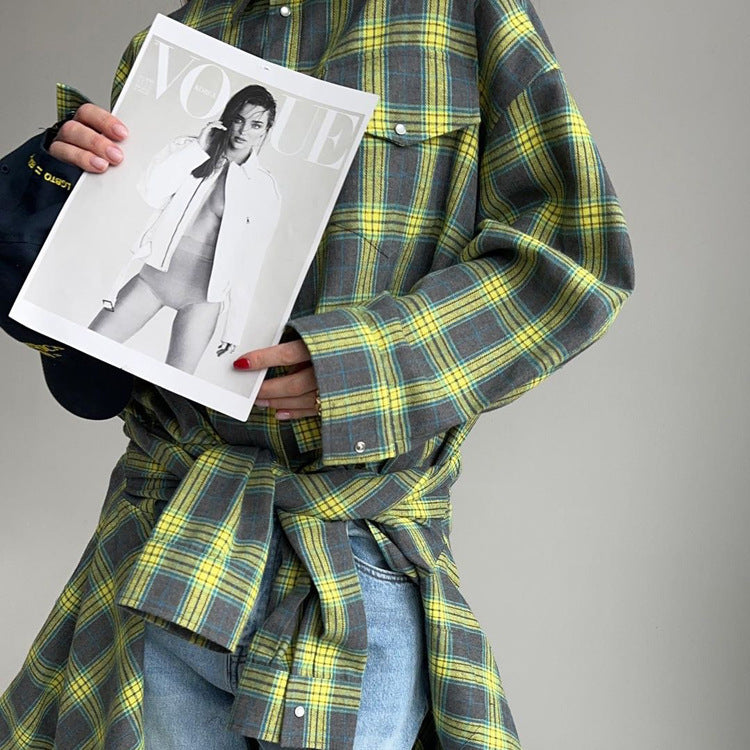 Women's Oversized Plaid Long Sleeve Button Down Shirt